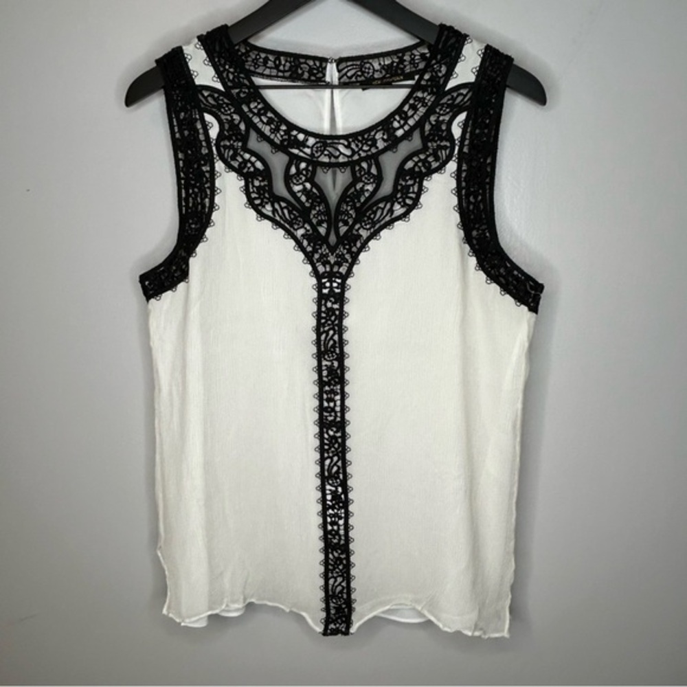 Kobi Halperin Black and Ivory Silk Abigail Blouse Tank Top Size L